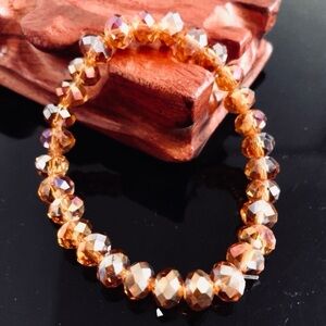 * Czech Crystal Gold Topaz AB Bracelet 7”-8” stretchy NEW Gorgeous!